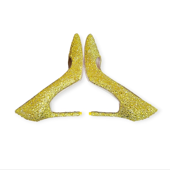 Manolo Blahnik Custom Yellow Strassed Rhinestone Heels Size 38.5